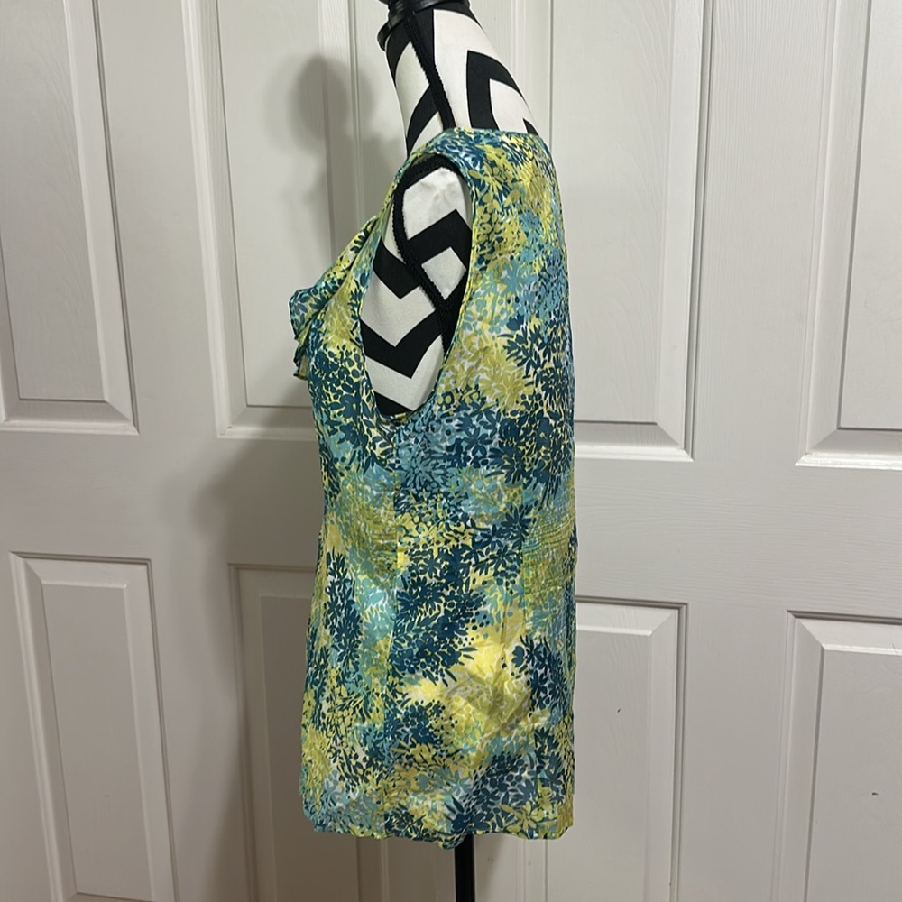 Pendleton Blue And Yellow Ruffled Sleeveless Butt… - image 2